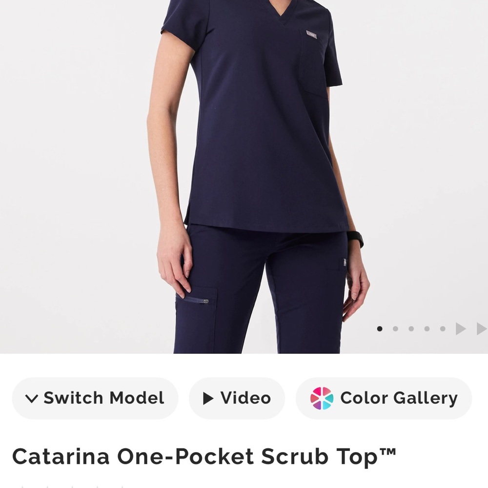 Figs CATARINA Dark Blue V-Neck Short Sleeve Top